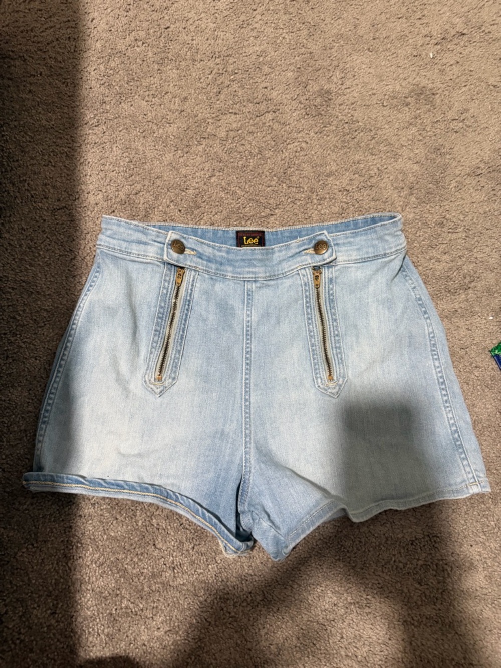 Lee Light Wash High-Rise Denim Shorts with Zip Pockets